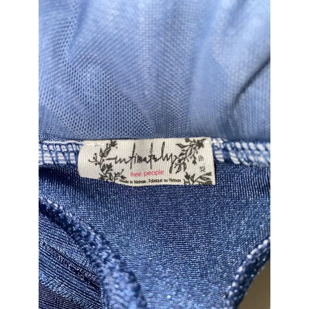 Free People Bodysuit Womens Small Blue Plunge Surplice Wrap Thong Stretch